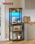 VASAGLE KKS049KD01 K&ouml;&ouml;giriiul LED-valgustusega, P&uuml;stine riiul pistikupesadega, Mikrolaineahju riiul reguleeritavate riiulitega, 8 konksu, 40 x 60 x 168,4 cm pruun