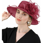 DRESHOW Naiste organza m&uuml;ts Kirikum&uuml;tsid Soodustus Kentucky Derby Kokteili teepidu Pulmad Lillem&uuml;ts laia &auml;&auml;rega Flower Hat: Burgundy