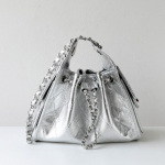 Vintage rombikujuline tepitud ketiga &auml;mbrikujuline kott naistele Ehtne nahk Hobo &Otilde;lakott Keskmine suurus Kuldne Silver gray