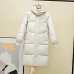 Pikk Parkas Naiste jope talvemood Liibuv alla puuvillane kapuuts Paks soe Parka puhvermantel Tuulekindel pealismantel v&auml;limine L white