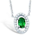 Les Tr&eacute;sors De Lily [L7246] - Collier Argent 'Sissi' &eacute;meraude blanc argent&eacute; (rhodi&eacute;) - 12x8 mm roheline