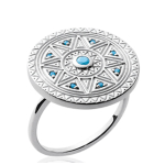 Bague Argent 'Navajos' turquoise argent&eacute; (rhodi&eacute;) - 21 mm 54 t&uuml;rkiissinine