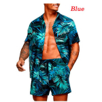 Suvine uus lahtine Hawaii stiilis moodne rannas&auml;rk Meeste noorte lillemustriga vabaaja s&auml;rgi &uuml;likond 5XL sinine