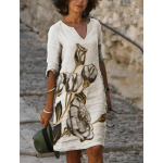 Suvised lilledega tr&uuml;kitud avara pestud puuvillane kleit naiste suures V-kaelusega poolvarrukatega Midi-kleidid XXL