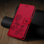 Luksuslik roosililledest nahast rahakoti&uuml;mbris OPPO Realme C21Y C20 C35 C31 C25 C25S C17 A73 A57 A51 A92S A94 A93 A74 A52 A72 A92 A59 5G &uuml;mberp&ouml;&ouml;ratava raamatukaane jaoks OPPO A59 punane