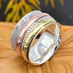 H&otilde;bedane &auml;revuse pruutneitsi s&otilde;rmus k&auml;sitsi valmistatud kolmetooniline meditatsioonis&otilde;rmus 925 naelsterlingist h&otilde;bedane s&otilde;rmus naistele 9.5 h&otilde;be