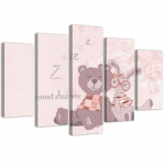 Viieosalise pildiga l&otilde;uendiprint Teddy Bear Pink Bunny 100x70 roosa