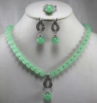 Kuumad ehted 8MM Roheline Jade koorega p&auml;rl ripats kaelakee k&otilde;rvar&otilde;nga r&otilde;nga komplekt