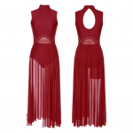 Naiste v&otilde;tmeauk, varrukateta, varrukateta l&uuml;&uuml;riline tantsukleit, laval esinev kost&uuml;&uuml;m, strassikivist l&otilde;hestatud lapiga trikookleidid S burgundiapunane