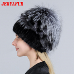 JERYAFUR naiste naturaalsest naaritsa karusnahast m&uuml;ts Fox Pompom K&uuml;&uuml;liku lilled Stiilne soe mood T&uuml;drukud ehtsast karusnahast talvem&uuml;ts kootud