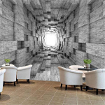 Halli geomeetrilise kuubiku tsemendist seinatapeet seinatapeet, retro t&ouml;&ouml;stusstiilis kunst 3D seinamaalingud, suur taustapilt Panoraamplakat 200 cm(W) x 140 cm(H)