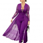 Uus toode Skinny Playsuit Jumpsuit Naiste Patchwork v&ouml;&ouml;koht pikkade varrukatega l&auml;bipaistev pingul v&ouml;&ouml; kombinesoon peoks S lilla
