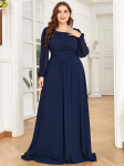 Ever-Pretty Plus Size naiste &uuml;mara kaelusega pikkade laternatega varrukatega &scaron;ifoonist plisseeritud pikad s&uuml;gis&otilde;htukleidid 4XL tumesinine v&auml;rv