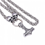 P&otilde;hjamaade roostevabast terasest Viking Ghost Head Thor 'S Haamri ripatsiga kaelakee Meeste kaelakee 40CM