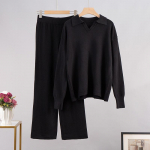 Naiste s&uuml;gistalvise polo kaelus &uuml;hev&auml;rviline lahtine kootud &uuml;likond, pullover, laia s&auml;&auml;rega p&uuml;ksid, kaheosaline komplekt One Size must