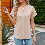 HNXC naiste moe vabaaja suve &uuml;hev&auml;rvilise tr&uuml;kiga l&uuml;hikeste varrukatega V-kaelusega pluusid ja s&auml;rgid S aprikoosi