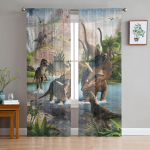 Juura ajastu dinosauruse t&uuml;lli aknakardinad elutuba organza l&otilde;ng l&auml;bipaistev Voile kardin Magamistuba k&ouml;&ouml;k Kodukaunistus kardin W135 x H115cm x1