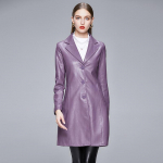 S&uuml;gisel ja talvel uued suured nahkriided naiste polo-kaelus keskmise pikkusega nahktagi Naiste &otilde;huke nahast v&auml;liskate mood XL