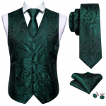 Barry.Wang Meeste vest Lips R&auml;tik Mansetin&ouml;&ouml;bid Sammalroheline Paisley Jacquard Kootud Siid Pulmad Kohtingud Peo Komplekt 3XL