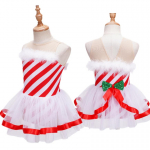 Laste t&uuml;drukute varrukateta triibuline j&otilde;ulupeo kost&uuml;&uuml;m iluuisutamine balletitantsu trikoo Tutu kleit 9-10 Years punane