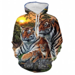 Loomade tiigri mustriga kapuutsiga pullover, naiste meeste vaba paariline kapuutsiga tasku vabaaja 3D digitaalprinteriga dressipluusid S