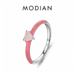 Modian 925 Sterling Silver Uue disainiga roosa emailiga s&otilde;rmus Trendikas s&uuml;damega, opaaliga virnastatav ehe naistele peo jaoks peen ehe kingitus 5 h&otilde;be