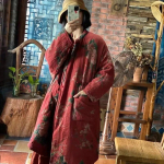 Johnature linase tr&uuml;kiga vintage naiste mantlid Hiina stiilis kevadised t&auml;isvarrukad lahtised retro O-kaelusega puuvillased soojad parkmantlid One Size punane