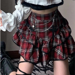 Punase ruuduline plisseeritud seelik Naistele Harajuku gooti Y2k l&uuml;hike seelik T&auml;navar&otilde;ivad Vintage punk Naiste r&otilde;ivad Moodne miniseelik L punane