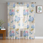Lill Hortensia akvarelltaimed Magamistoa l&auml;bipaistvad l&auml;bipaistvad kardinad P&uuml;hadekaunistused Aken Voile t&uuml;llkardin 135W x 114H(cm)