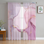 Valge marmori tekstuuriga roosa kolmnurga t&uuml;ll l&auml;bipaistev aknakardinad elutuppa k&ouml;&ouml;ki lapsed magamistuppa Voile rippuvad kardinad W135 x H114cm