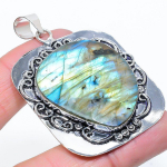 Natural Labradorite Gemstone Handmade 925 Sterling Silver Pendant 2.40 i5b28