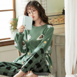 Naiste kevadine ja s&uuml;gisene armas tr&uuml;kitud pidžaamakomplekt naiste suur, pikkade varrukatega lahtine ruuduline kaheosaline magamisriiete &uuml;likond XXXXXL roheline