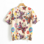 Naiste vabaaja kaelaga kootud l&uuml;hikeste varrukatega topid Kevadised kudumid pulloverid Lilletr&uuml;kiga naiste hingav Ts&auml;rk One Size