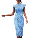 Lady alusseelikud suures suuruses peokleit O kaelusega varrukateta pliiatskleit keskmise v&ouml;&ouml;kohaga pitsiga &otilde;htukleit banketi jaoks M sinine