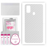 apgo Protective Skin Sticker for the back compatible with Samsung Galaxy M21, Wrap Film, Foil, Vinyl - Pattern Transparent Carbon