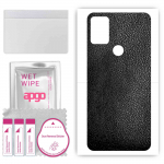 apgo Protective Skin Sticker for the back compatible with Umidigi A9 Pro 2021, Wrap Film, Foil, Vinyl - Pattern Black Leather