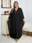 EDOLYNSA Seksikas suures suuruses must Kaftani naiste V-kaelusega Batwing-varrukatega rannakleit 2024. aasta suvepuhkuse rannariietega ujumiskost&uuml;&uuml;m Cover Up Q1306 One Size must