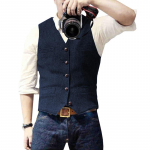 Meeste vabaaja &uuml;likond, vest V-kaelusega kalasabast tviidist Slim Fit &auml;ri vest pulmadeks M tumesinine v&auml;rv