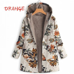 Vintage mantlid T&otilde;mblukuga kapuuts, pikkade varrukatega Manteaux Dames vabaaja naiste soe tasku lilleline fliisjakk 5XL oranž