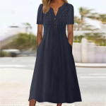 Suvekleidid naistele Suvine Boho Maxi kleit l&uuml;hikeste varrukatega V-kaelusega kleidid Moodne taskutega kleit L