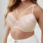 Suures suuruses seksikas pitsist pooll&auml;bipaistev rinnahoidja, naiste veniv Push Up bralette &otilde;hukese ristrihmaga aluspesu CD-tass 90C beež