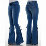 Naiste Summer Elastic Plus Loose Denim Bow Casual Boot Cut Pant Teksad XXL tumesinine v&auml;rv