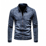 Meeste teksajakk kevadiseks ja s&uuml;giseseks hooajaks. Moodne, lahe, retrostiilis, slim-fit, p&uuml;stkrae, mootorrattajakk. XL sinine