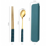 3 tk kaasaskantavate s&ouml;&ouml;giriistade komplekt koos karbiga roostevabast terasest lusikakahvliga s&ouml;&ouml;gipulgad ja keraamiline k&auml;epide 3pcs-green gold