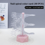 60 k&uuml;&uuml;nekunsti valeotsakut vitriin, spiraalne p&ouml;&ouml;rlev riiul, mis n&auml;itab geellaki v&auml;rvi, ovaalseid ruudukujulisi naelu, millel on riiul