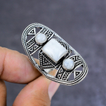 Natural Rainbow Moonstone Gemstone Handmade 925 Sterling Silver Ring Size 8 t3b91