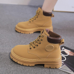Martin Boots naiste Briti stiilis s&uuml;gis- ja talvekollektsioon Nahast kingad paksu kontsaga paksu tallaga saapad, n&ouml;&ouml;riga, tasase p&otilde;hjaga l&uuml;hikesed saapad naistele 37 kollane