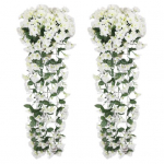 2 tk rippuvaid kunstlikke kannikese viinapuid UV-kindlad kunstlikud rippuvad &otilde;ied taimed plastist luuderohi kodu pulmad sise- v&auml;listingimustes aia &otilde;ue kaunistus valge