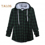 Lady Mantel kapuutsiga ruuduline tr&uuml;kitud n&ouml;&ouml;r &uuml;herealine rinnatasku s&auml;rk Kardigan pikkade varrukatega s&uuml;gistalv vabaaja kontorir&otilde;ivaste kapuuts L roheline