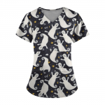 Suures suuruses tr&uuml;kitud Scrub t&ouml;&ouml;vormi topid naiste V-kaelusega l&uuml;hikeste varrukatega l&otilde;busatele T-s&auml;rkidele Taskutega t&ouml;&ouml;riiete T-s&auml;rk L must